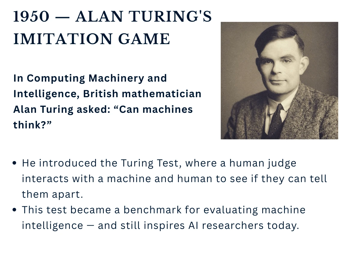 Alan Turing's 1950 imitation game test for machine intelligence