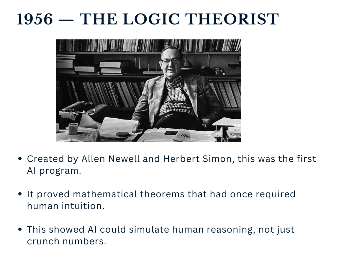 Logic Theorist, the first AI program that could prove mathematical theorems