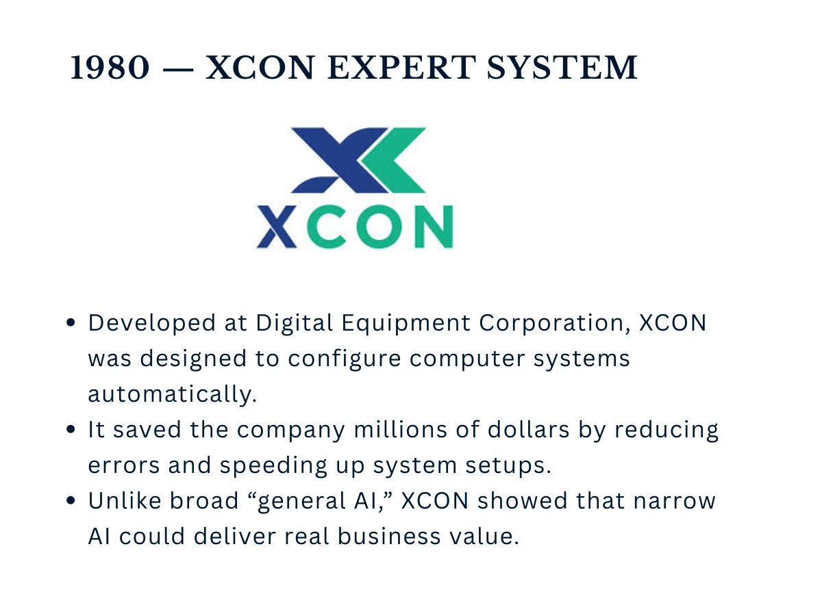 XCON expert system by DEC that configured computer systems in 1980