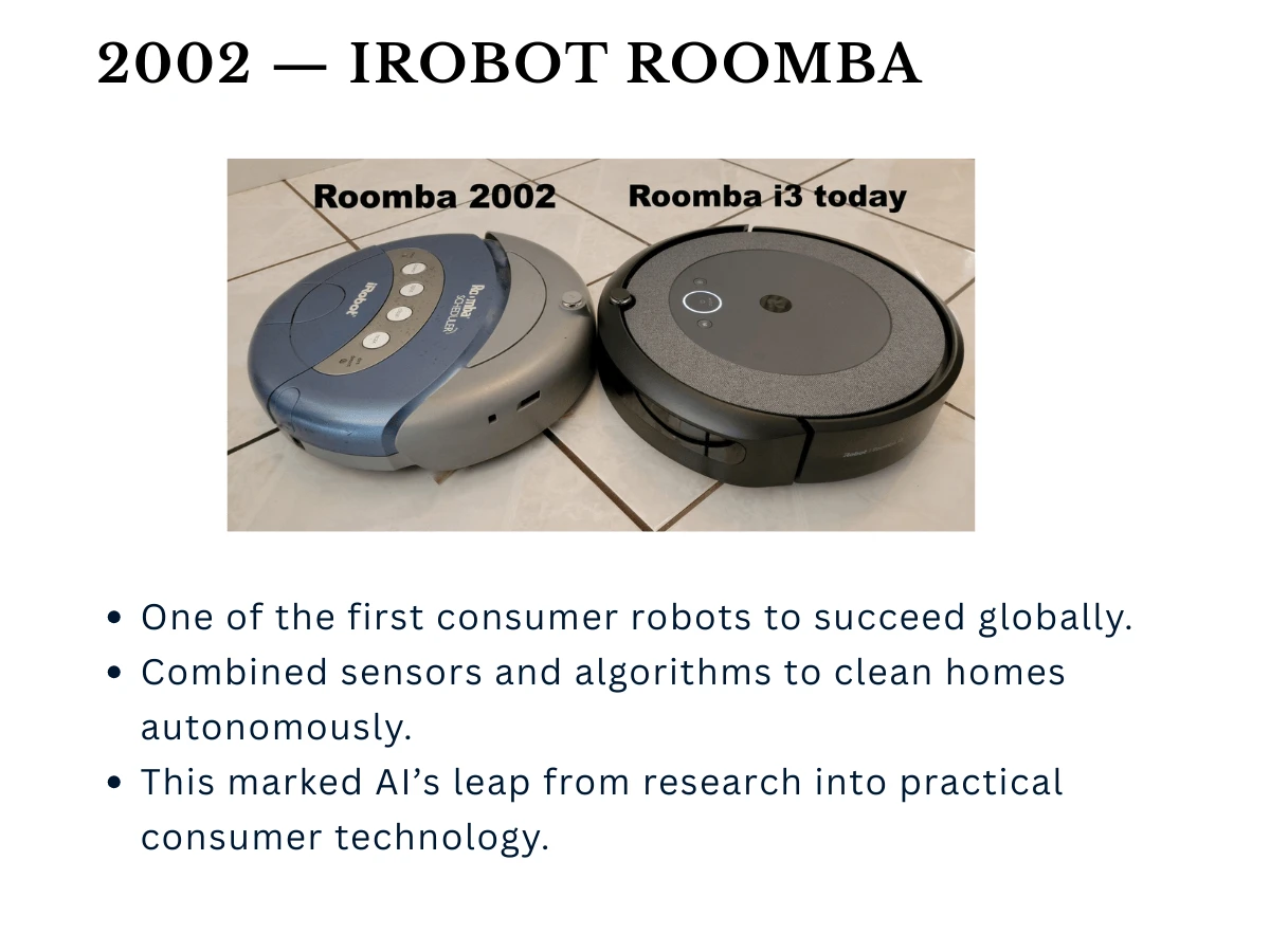 iRobot Roomba vacuum cleaner demonstrating practical consumer AI in 2002